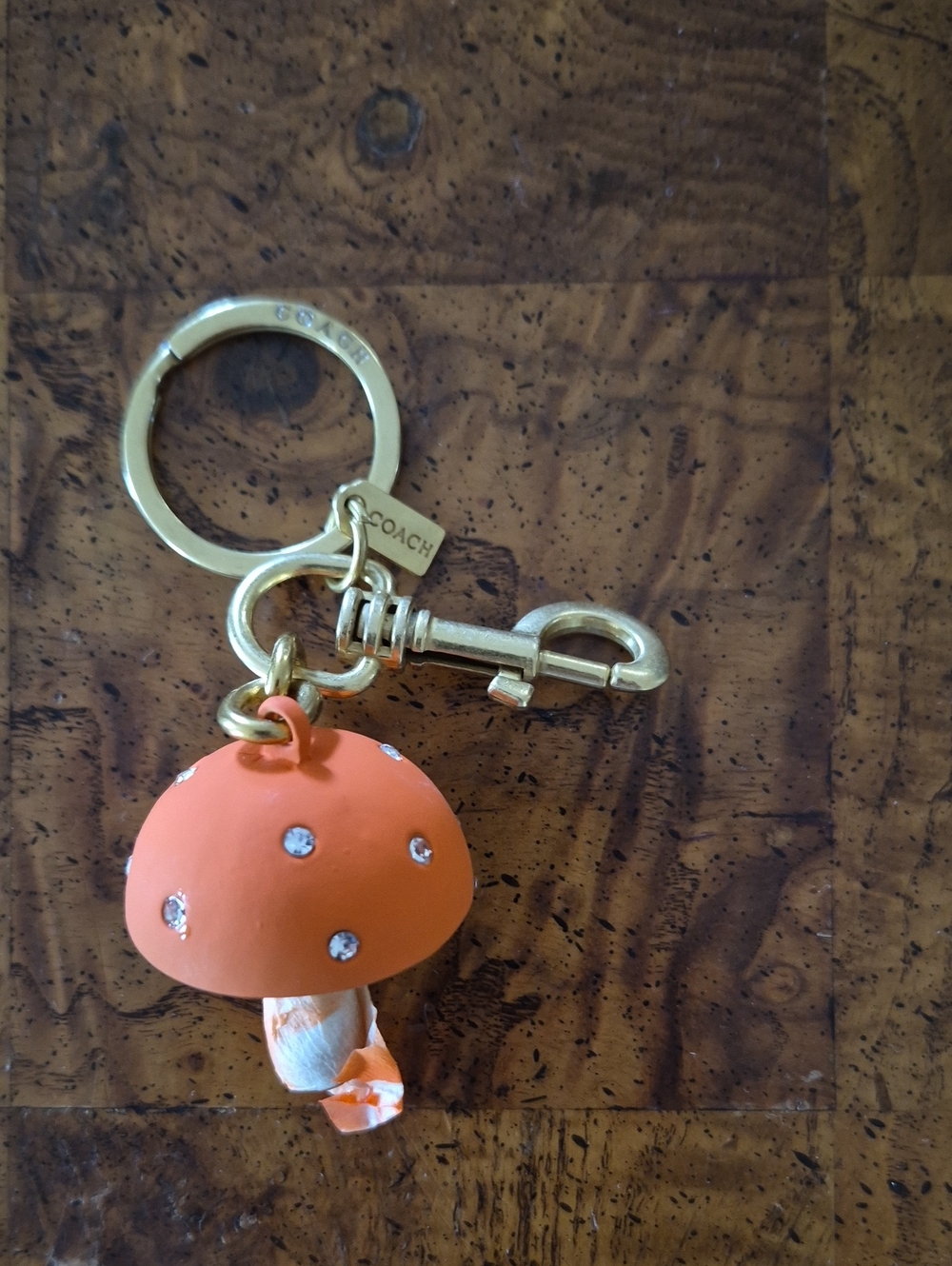 Coach Orange Mushroom Key Charm with Gold Hardware